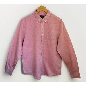 UNTUCKit Solid Pink Slubby COTTON LINEN Blend Button Down Collar Casual Shirt L